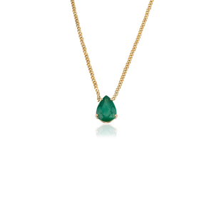 Collier pendentif en or jaune véritable 14 carats avec chaîne à maillons et pierre unique émeraude en forme de poire, design exquis et tendance, bijoux raffinés - Product Image 3