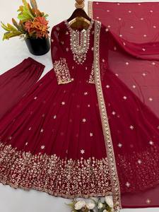 Vestido de fiesta Diwali para mujer, diseño de diseñador, largo hasta el tobillo, en georgette pesado con bordado de lentejuelas, incluye vestido, pantalón y dupatta. - Product Image 5