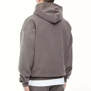 Sweat-shirt à capuche gris surdimensionné pour homme en polyester/coton French Terry, couleur unie, décontracté, pour l'hiver, anti-boulochage, coupe classique - Product Image 2
