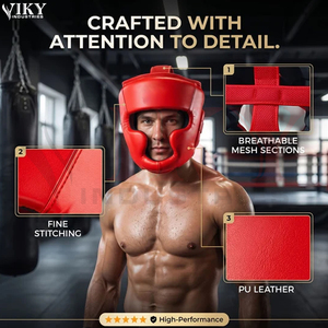 Équipement de protection pour arts martiaux de couleur rouge vif avec logo personnalisé, prix de gros, équipement de protection robuste pour adultes, protège-tête de boxe pour sparring - Product Image 6