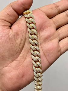 Bracelet cubain serti de diamants ronds en moissanite, plaqué or, en argent sterling 925, bijoux fins, cadeau de fête pour amis, unisexe - Product Image 3