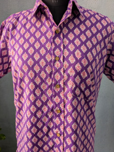 Camisa Casual de Manga Corta con Estampado Morado para Hombre, con Cuello Camisero, Tela de Algodón para Verano - Product Image 5