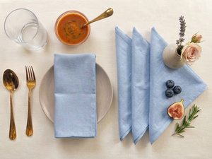 Servilletas de Tela de Lino Azul Cielo Hechas a Mano, Elegantes y Reutilizables para Bodas, Fiestas, Restaurantes y Decoración de Mesa - Product Image 4