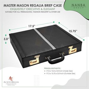 NANBA GROUP Sacoche de Maître Maçon en Cuir Noir avec Serrure à Combinaison Dorée, Doublure en Velours Bleu, 5 Compartiments - Product Image 4