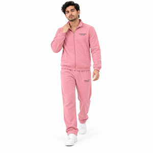 Unisex <b>Pink</b> 100% Cotton Eco-Friendly Breathable Lightweight Fleece <b>Tracksuit</b> Full Zip Sweatshirt Sweatpants <b>Set</b> Casual Summer - Product Image 3