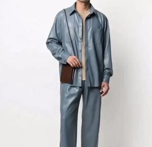 Chemises décontractées pour hommes en cuir à manches longues coupe ample style streetwear, en peau de mouton de qualité supérieure, tissu respirant, nouveau design, vente en gros - Product Image 2