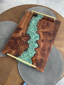 Plateau en bois et résine de qualité supérieure avec texture de bois naturel pour le service et l'organisation décorative de la maison - Product Image 6