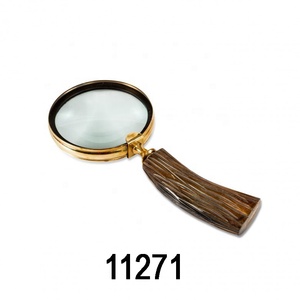Indian Handicrafts Brass/Horn <b>Magnifying</b> Glass Golden Frame and Multiple Color Horn Handle Shiny Polish and Finishes - Product Image 2