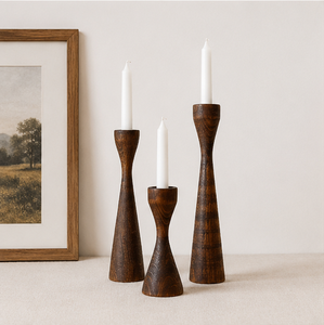 Handcrafted Mid-Century Modern Wooden <b>Taper</b> <b>Candle</b> Holders Set Of 3 Solid Beech Wood Candlestick Stands For Wedding Home Table - Product Image 1
