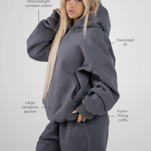 Women’s <b>Oversized</b> <b>Fleece</b> <b>Hoodie</b> Set Heavyweight Cotton Blend Pullover Sweatshirt Jogger Co Ord Loungewear Streetwear Hoodies USA - Product Image 2