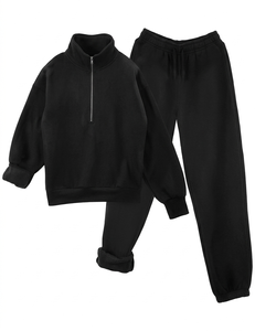 Conjunto Deportivo Unisex Negro, Sudadera con Cierre de Cremallera y Pantalones Jogger con Cordón, Color Sólido, Estilo Casual Otoñal - Product Image 6