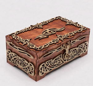 Coffre au trésor en bois orné, boîte de rangement décorative pour souvenirs tribaux, boîte à bijoux en bois artisanale en forme de puzzle, vente en gros - Product Image 1