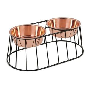 Comedero Doble Elevado de Acero Inoxidable para Perros y Gatos con Soporte de Tubo Metálico y Plato Superior de Madera - Product Image 3