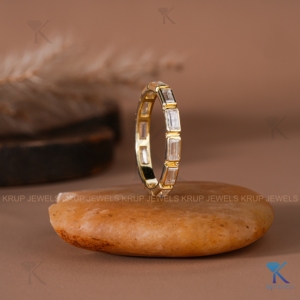 Horizontal Baguette Cut Lab Created Diamond <b>Stacking</b> <b>Ring</b> Yellow Gold Bar Set Wedding Anniversary Band Fine Jewelry - Product Image 4