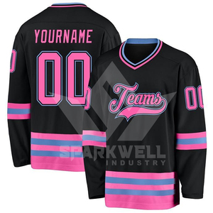 Maillot de hockey sur glace orange personnalisé pour homme, col en V, manches longues, rayé, nom et numéro personnalisés, respirant, polyester, uniforme d'équipe - Product Image 4