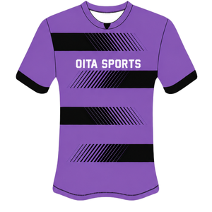 ชุดเสื้อและกางเกงขาสั้นรักบี้สีม่วงดำ แขนสั้น คอกลม ลายทาง ชุดทีม ออกแบบได้ตามต้องการ ระบายอากาศได้ดี เหมาะสำหรับการฝึกซ้อมและการเล่นกีฬา - Product Image 3