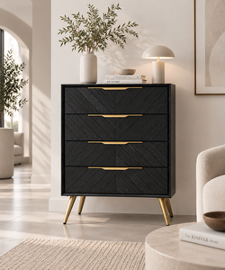 Modern Wooden <b>Tallboy</b> <b>Chest</b> <b>Of</b> <b>Drawers</b> With Chevron Pattern Front, Multiple Storage <b>Drawers</b> For Stylish Bedroom Furniture - Product Image 4