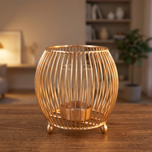 <b>Gold</b> Wire Tea Light Holder with Glass Insert Brass Candle <b>Lantern</b> for Home Decoration Heat Resistant - Product Image 1