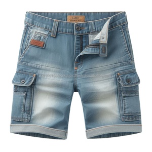 Pantalones cortos de mezclilla lavados oscuros de moda de alta calidad 8 bolsillos estilo Vintage elegante Casual para ropa de calle de verano etiquetas personalizadas - Product Image 2