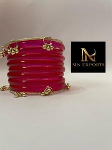 MN EXPORTS Lampwork Bangle Set <b>Red</b> Pink Women's Trendy Wedding Ball Bezel Setting Bangles Jewelry - Product Image 2