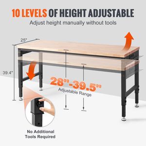 Banco da Lavoro Regolabile 72"L X 25"W con Ruote Universali, Altezza 28-39.5", Capacità di Carico 3000 LBS, Nuovo - Product Image 3