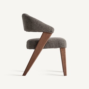 Silla de comedor minimalista moderna, silla de madera tapizada en boucle de lujo para muebles de hotel, villa o cafetería - Product Image 4