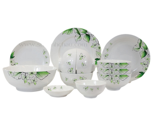 Ensemble de 12 bols en céramique écologiques de qualité supérieure, polis, peints à la main, motif floral vert, porcelaine de haute qualité - Product Image 2