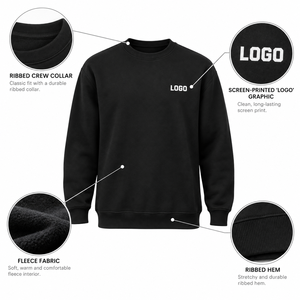 Sweat-shirt à col rond en coton noir pour homme, coupe classique, pull décontracté, couleur unie, tricoté, vêtement d'automne - Product Image 6