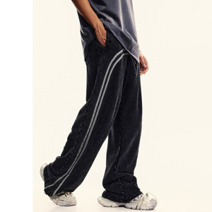 Oversized Track Wide Leg Flare Stacked Sweatpants Men's <b>Elastic</b> Waist 100% Cotton Waterproof Breathable Custom Wash - Product Image 5