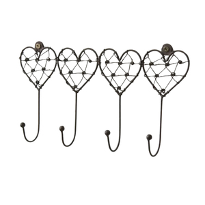 Perchero de pared con forma de corazón de alambre al por mayor, decorativo, con 4 ganchos, de metal, para llaves y sombreros, para la entrada del hogar o dormitorio - Product Image 1