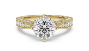 Bague de créateur vintage ronde avec diamant de 0,75 ct, diamant de laboratoire, en or jaune, blanc, rose et platine 18 carats - Product Image 2