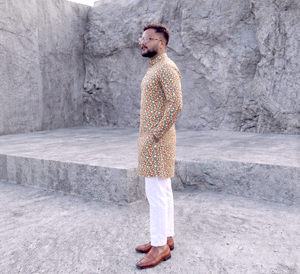 Kurta Pijama de Algodón para Hombre, Estampado Digital, Corte Holgado, Formal, Estilo Indio Pakistaní, para Bodas, para Todas las Temporadas - Product Image 4