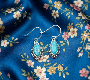 Pure <b>925</b> Sterling <b>Silver</b> Turquoise Drop <b>Earrings</b> Rose Gold & Yellow Gold Plated Handmade Vintage Jewelry Gift for Women Mom - Product Image 1