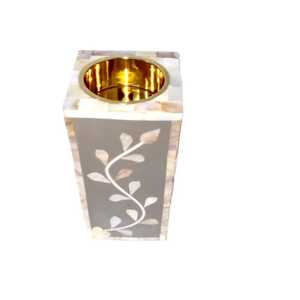 Quemador de Incienso de Lujo Hecho a Mano con Incrustaciones Florales, Soporte Moderno de Metal y Madera para Velas, Porta Incienso de Resina para Bakhoor - Product Image 1