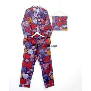 Conjunto de Pijama para Mujer, Estampado a Mano, 100% Algodón, Secado Rápido, Cuello en V, Manga Larga, Diseño Tradicional, Verano - Product Image 2
