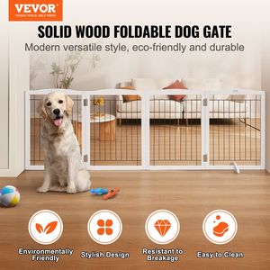 <b>Free</b> <b>Standing</b> <b>Dog</b> <b>Gate</b> 32\" H X 96.5\" W 4-Panel Foldable Pet Barrier Wide Narrow Passageways Silent Foot Support <b>Gate</b> Pen - Product Image 2