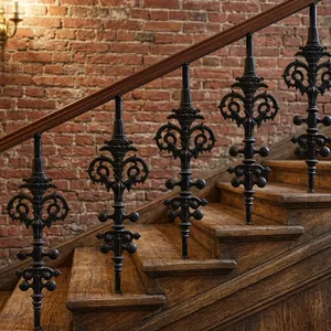 Elegant Wrought Iron Stair Balusters Classic Decorative Metal Spindles Replacement <b>Kit</b> For Indoor <b>Staircase</b> Handrail Support - Product Image 6