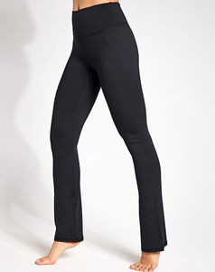 Seamless Women's High Waist Full Length Yoga <b>Leggings</b> Solid Black <b>Flared</b> Leg Elastic Waist Spandex Nylon Fitness Workout Pants - Product Image 1