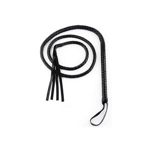 Fouet à manche en bois avec corde tressée noire au design en spirale - Product Image 4