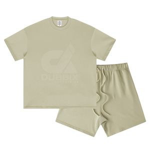 2026 Summer <b>Knitted</b> Breathable Oversized Short Sleeved Men's Casual Sports T-shirt <b>Set</b> Solid Bat - Product Image 6