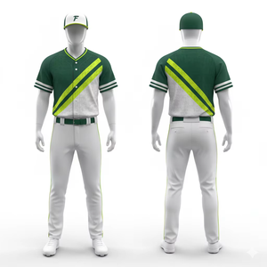Uniforme de baseball pour hommes, vert et blanc rayé, sublimé, respirant, ensemble maillot et pantalon à manches courtes, coupe régulière pour adultes - Product Image 1