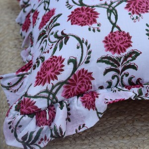 Floral Ruffle Cushion Cover Square Bohemian Style Pink <b>White</b> Pattern Home Decor Pillowcase 100% Cotton Printed <b>Envelope</b> Closure - Product Image 3