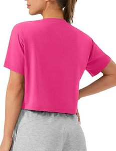 Camiseta Deportiva Corta para Mujer, Color Rosa Sólido, Cuello Redondo, Manga Corta, Tejido Transpirable, Estilo Casual - Product Image 6