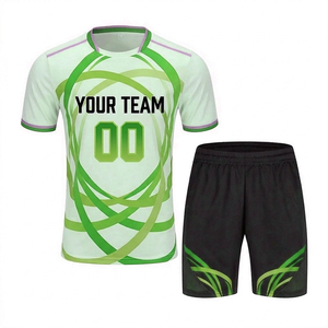 Conjunto de Uniforme de Fútbol Sublimado Personalizado, Blanco y Verde con Estampado Geométrico, Manga Corta, Cuello Redondo, Absorbe la Humedad, Unisex para Adultos - Product Image 6