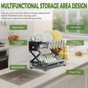 Escurridor de Platos Plegable de 2 Niveles con Soporte para Utensilios, Escurridor de Tazas, Organizador para la Encimera de la Cocina - Product Image 3