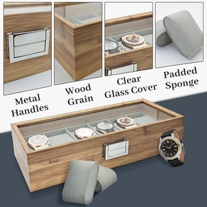 Watch & Jewelry Organizer <b>Box</b> 6 Slots Wooden Storage with Large Glass Display <b>Removable</b> Pillows <b>for</b> Men and Women - Product Image 5