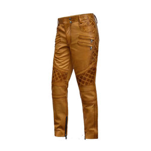 Pantalones Casuales de Motociclista para Hombre, de Cuero PU Marrón, Cintura Alta, Múltiples Bolsillos, Transpirables, Resistentes al Viento, Corte Recto, para Otoño - Product Image 3