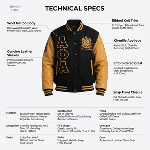 Chaqueta Personalizada de Lana Melton de 550 g/m² con Mangas de Cuero Genuino y Parches en Relieve para la Fraternidad Phi, HBCU, Sostenible para Hombres - Product Image 5