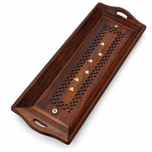 Heritage Traditional Sheesham Wood Rectangular Serving <b>Tray</b> Integrated Handles | <b>Decorative</b> <b>for</b> Tea <b>Coffee</b> Snacks Dining <b>Table</b> - Product Image 1