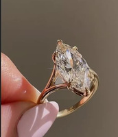 Bague de fiançailles et de mariage classique en moissanite taille marquise sertie à griffes, en or jaune 14K à double sangle, Vana Jewels, Tendance Unique